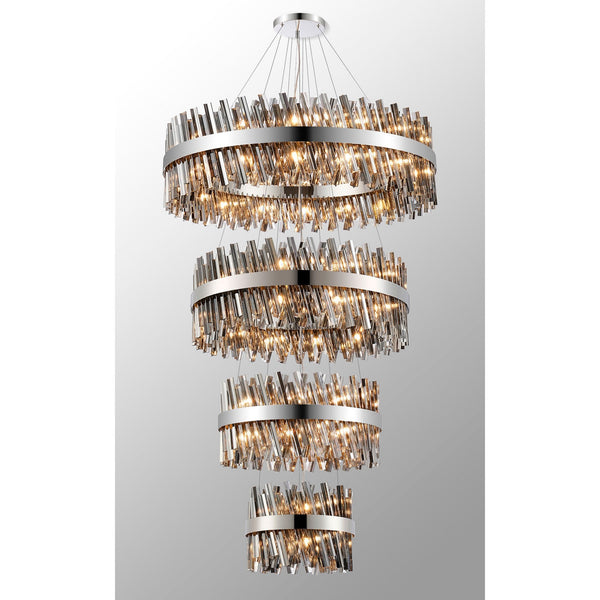 Kelly Four Tier Pendant 40cm, 60cm, 80cm & 100cm Tiers in Polished Nickel & Smoke Glass