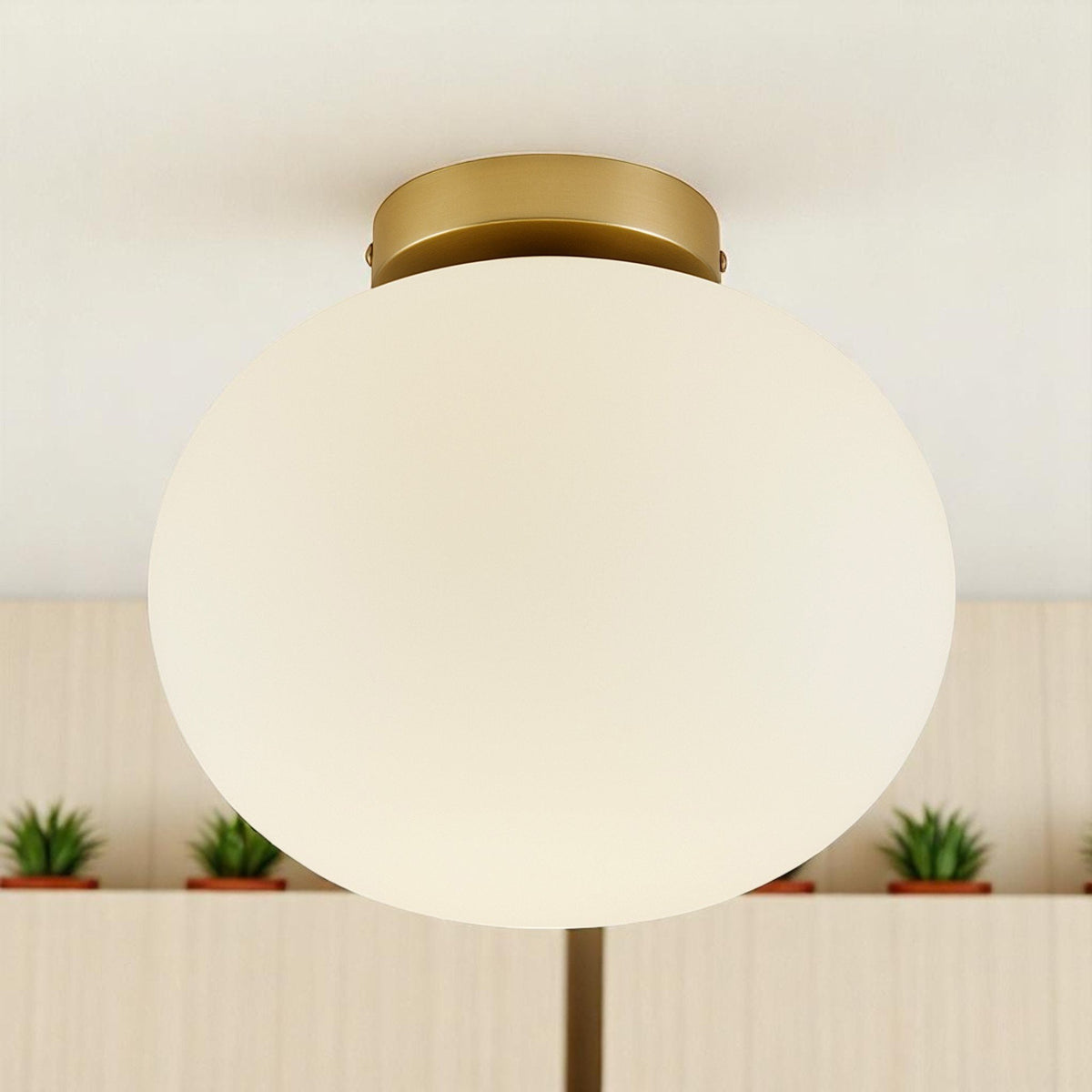 Alton Ceiling Light with Opal White Shade in Brass