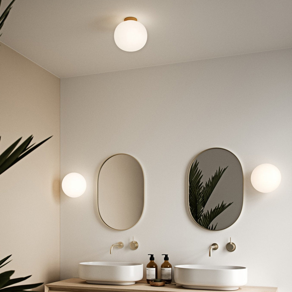 Alton Ceiling Light with Opal White Shade in Brass