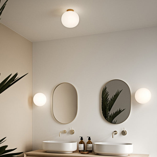 Alton Ceiling Light with Opal White Shade in Brass