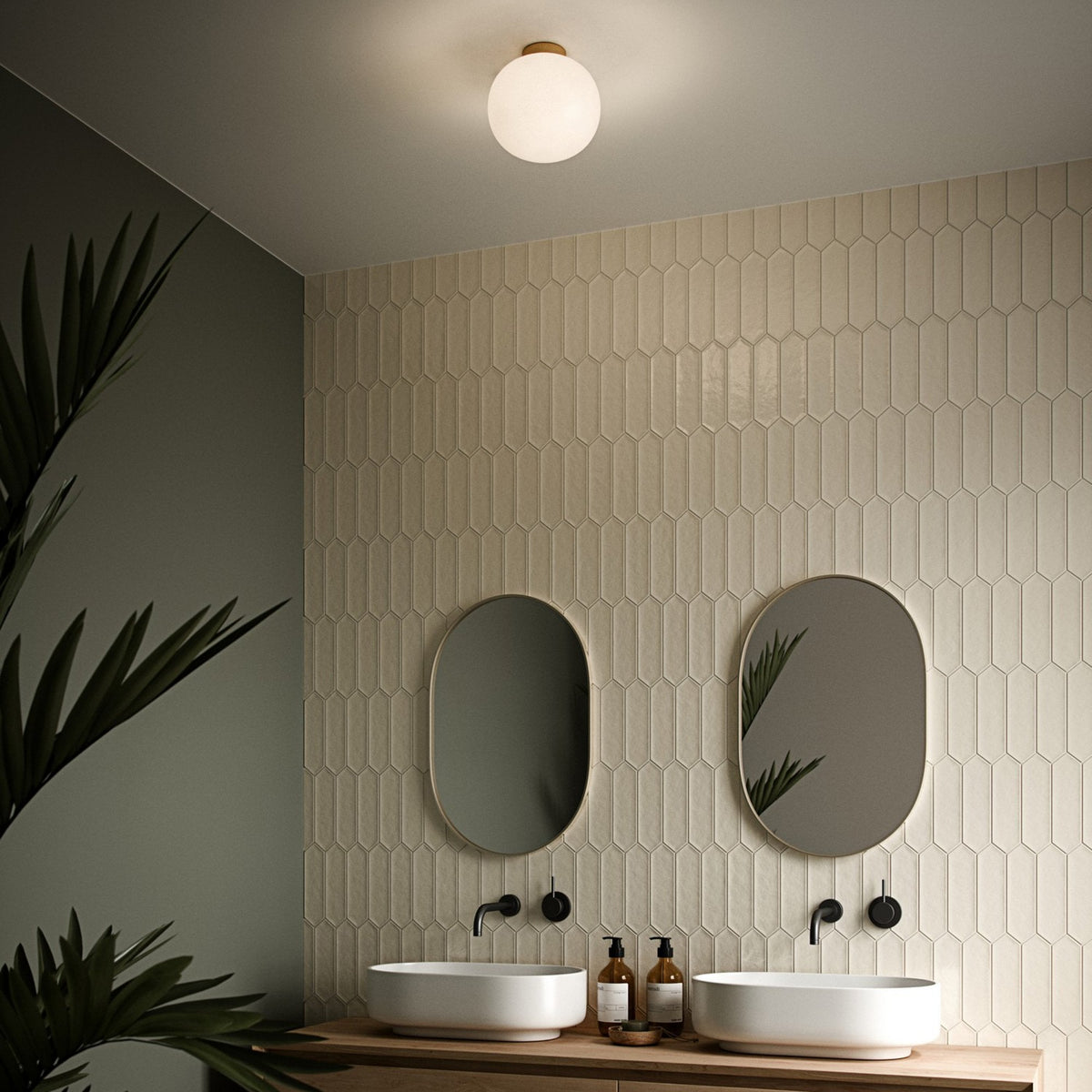 Alton Ceiling Light with Opal White Shade in Brass