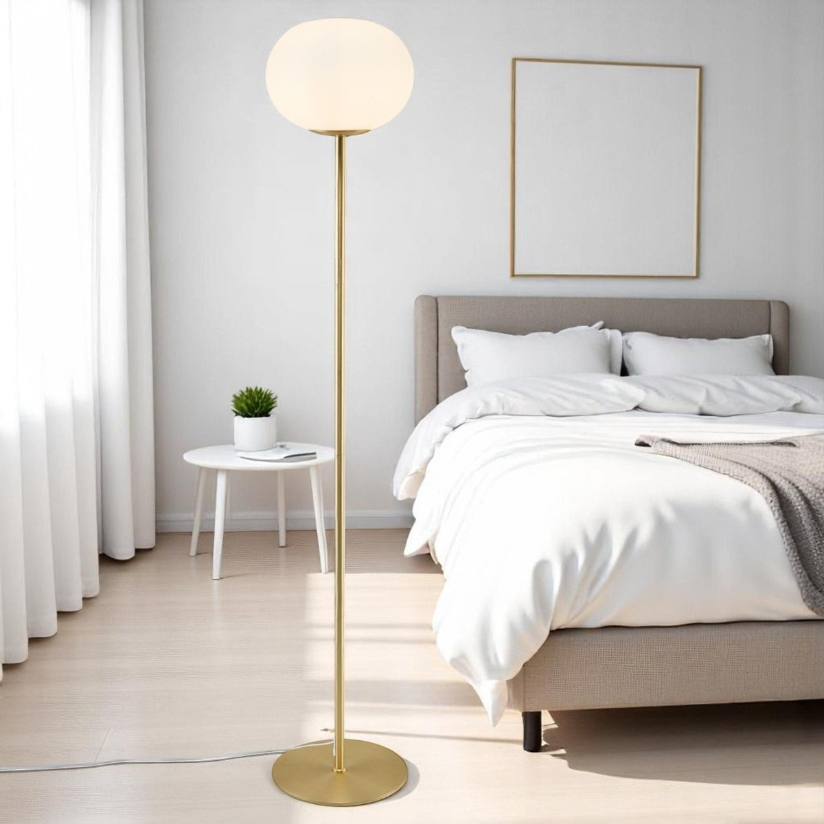 Alton Floor Lamp With Opal Shade In Brass