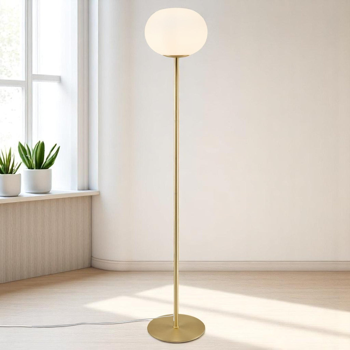 Alton Floor Lamp With Opal Shade In Brass