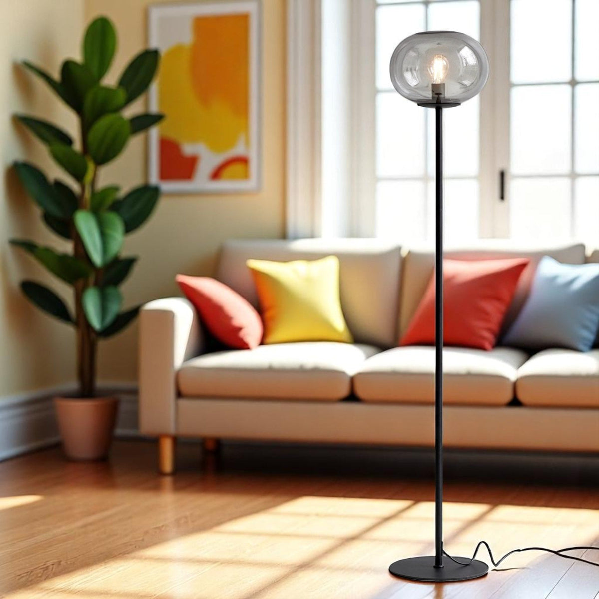 Alton Floor Lamp With Smoked Shade In Black