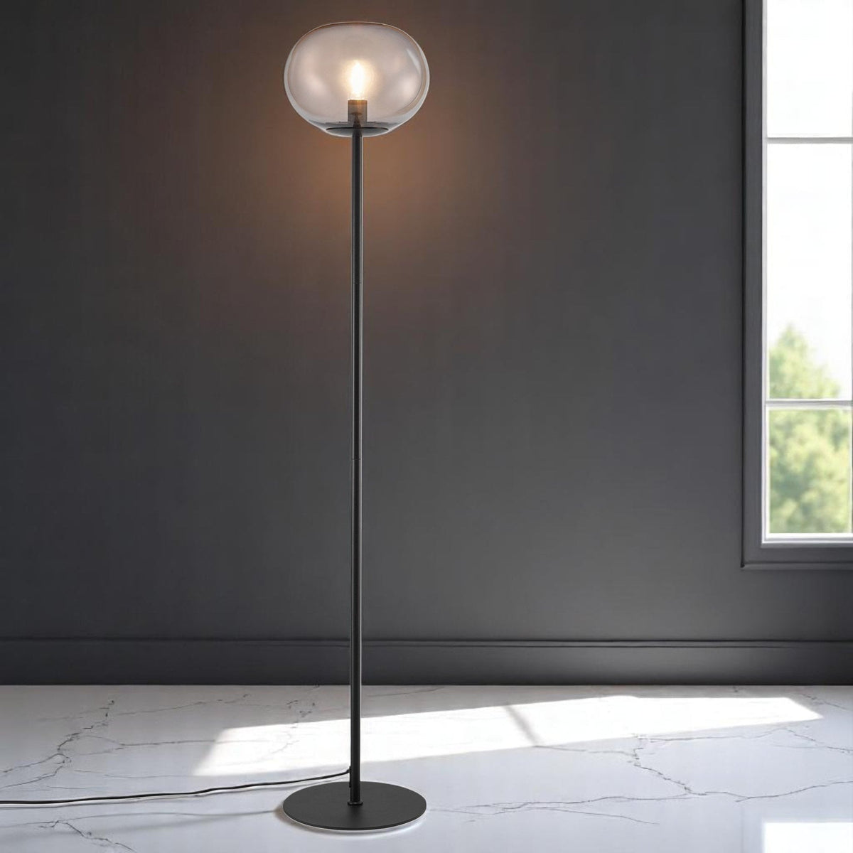 Alton Floor Lamp With Smoked Shade In Black