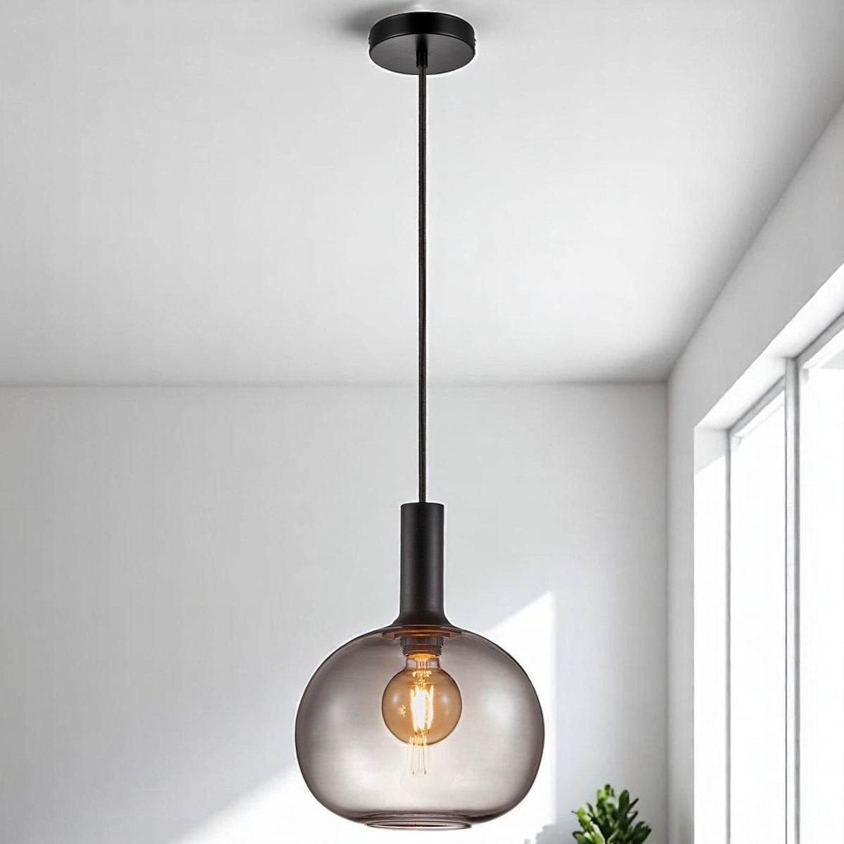 Alton 25 Smoked Glass Pendant In Black