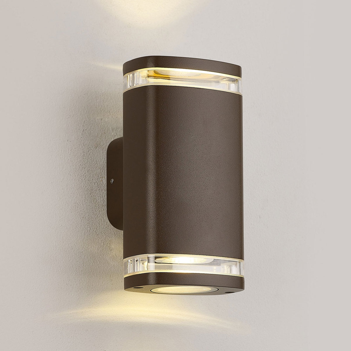 Jedburgh Double IP54 Exterior Up & Down Wall Light in Matt Brown