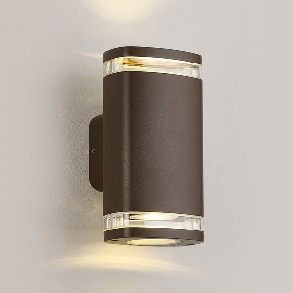 Jedburgh Double IP54 Exterior Up & Down Wall Light in Matt Brown
