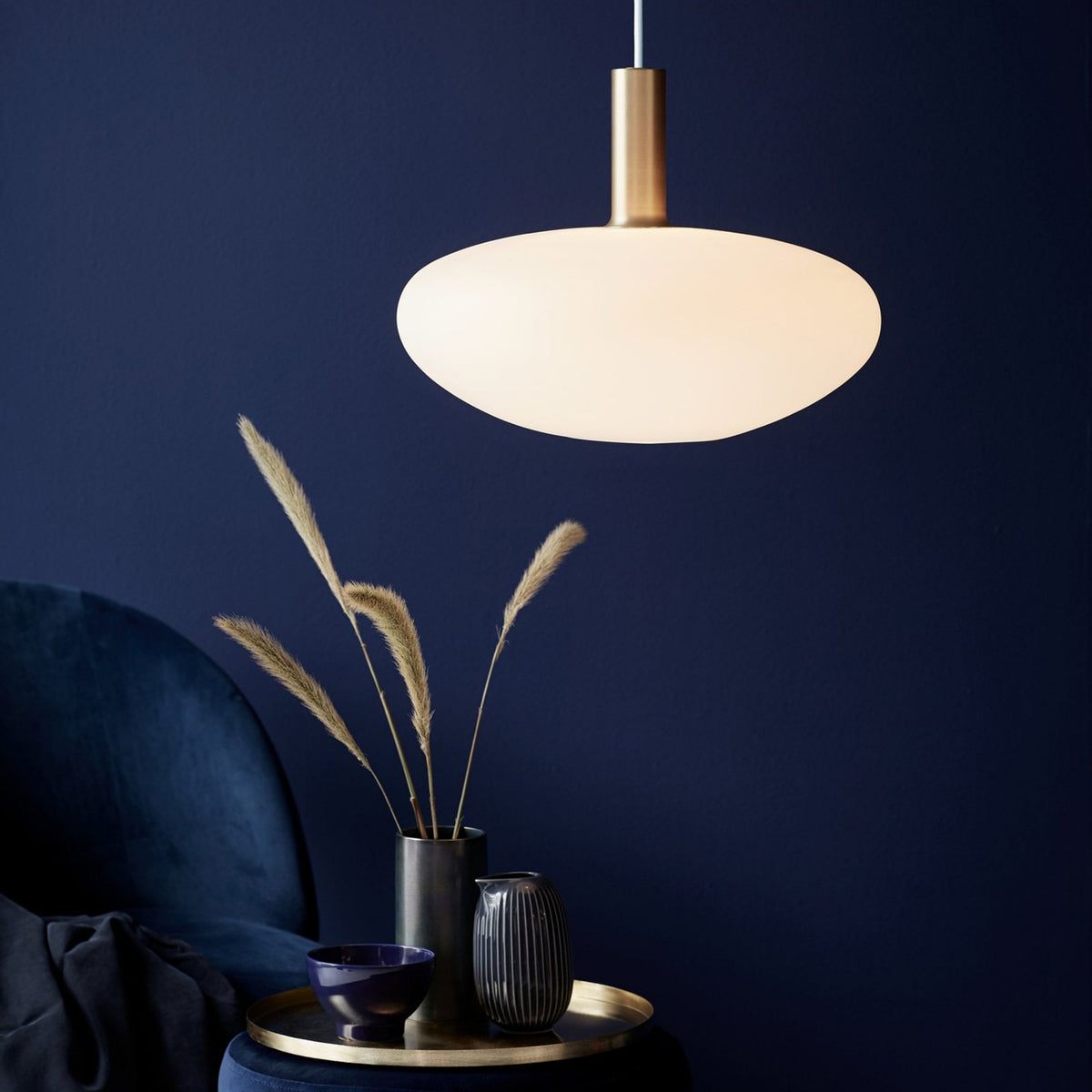 Alton 35 Opal Glass Pendant with Brass or Black Covers