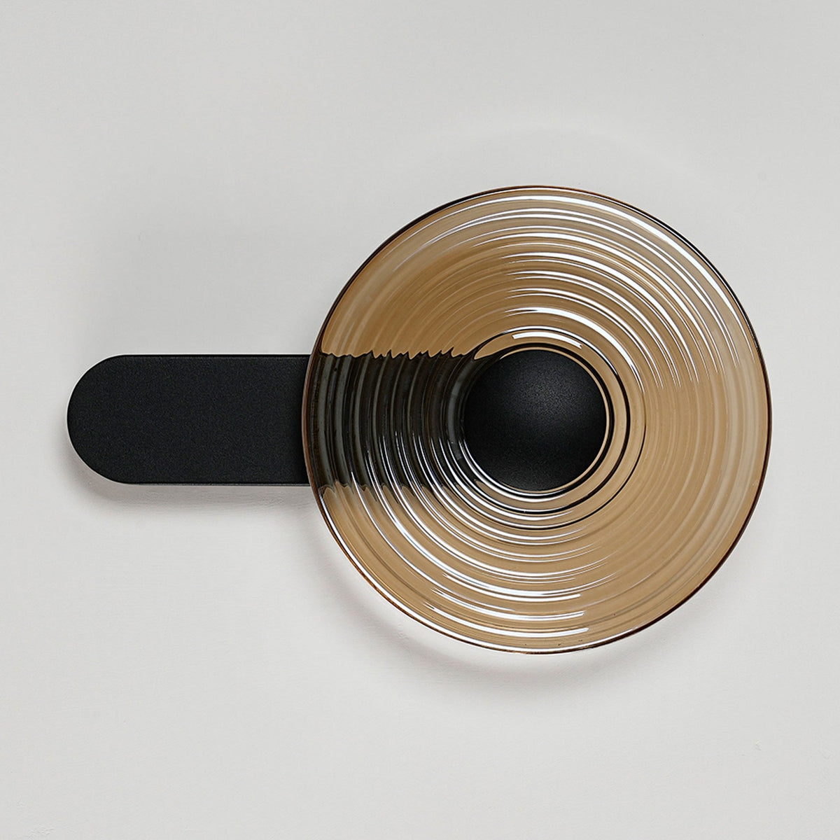 Irvine 7w LED Wall Light in Satin Black with Amber Ripple Glass Shade with Black Cap