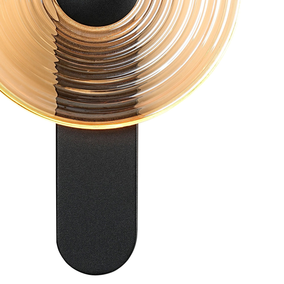 Irvine 7w LED Wall Light in Satin Black with Amber Ripple Glass Shade with Black Cap