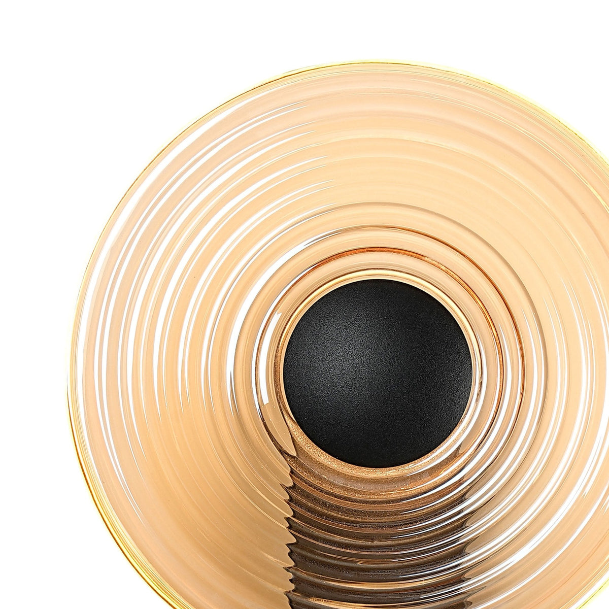 Irvine 7w LED Wall Light in Satin Black with Amber Ripple Glass Shade with Black Cap