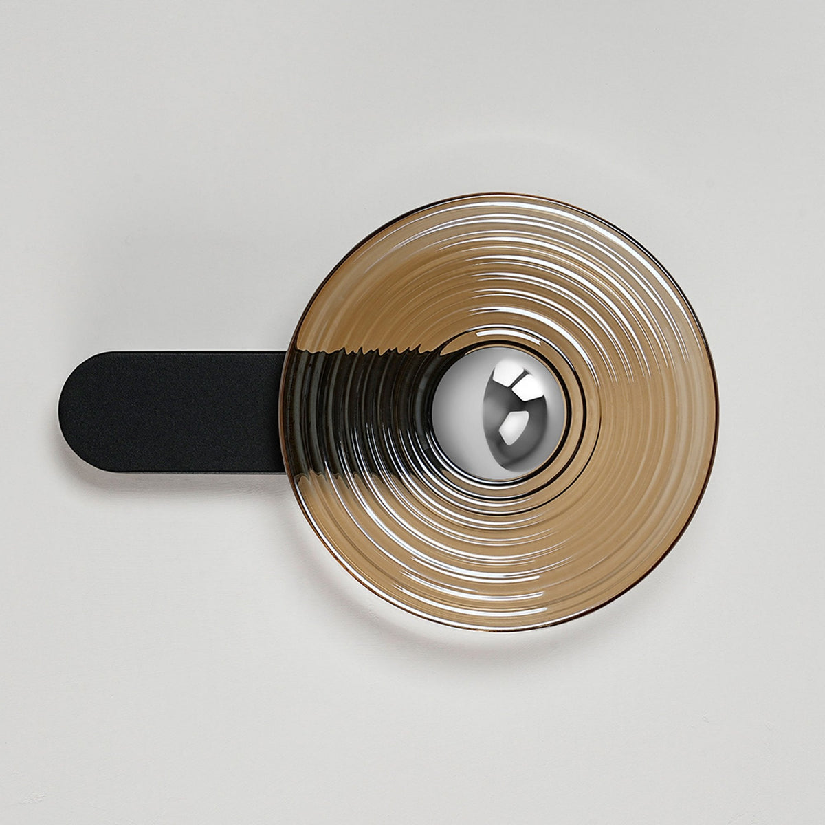 Irvine 7w LED Wall Light in Satin Black with Amber Ripple Glass Shade with Chrome Cap