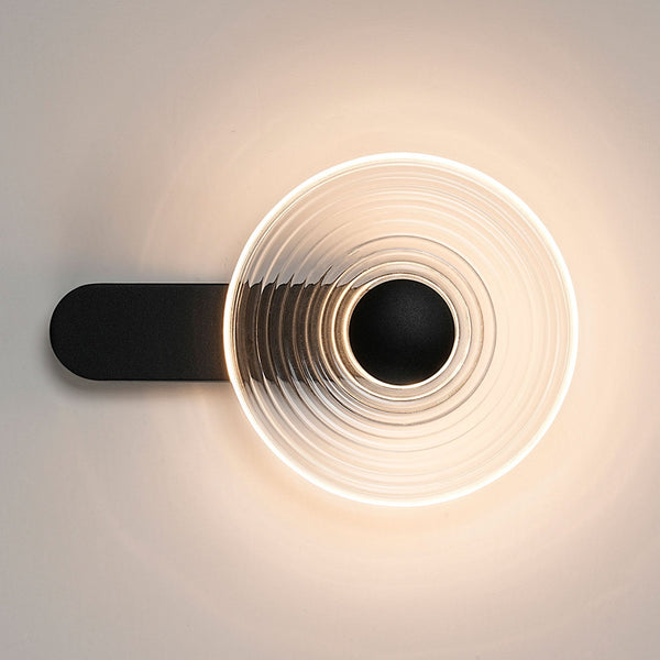 Irvine 7w LED Wall Light in Satin Black with Clear Ripple Glass Shade with Black Cap