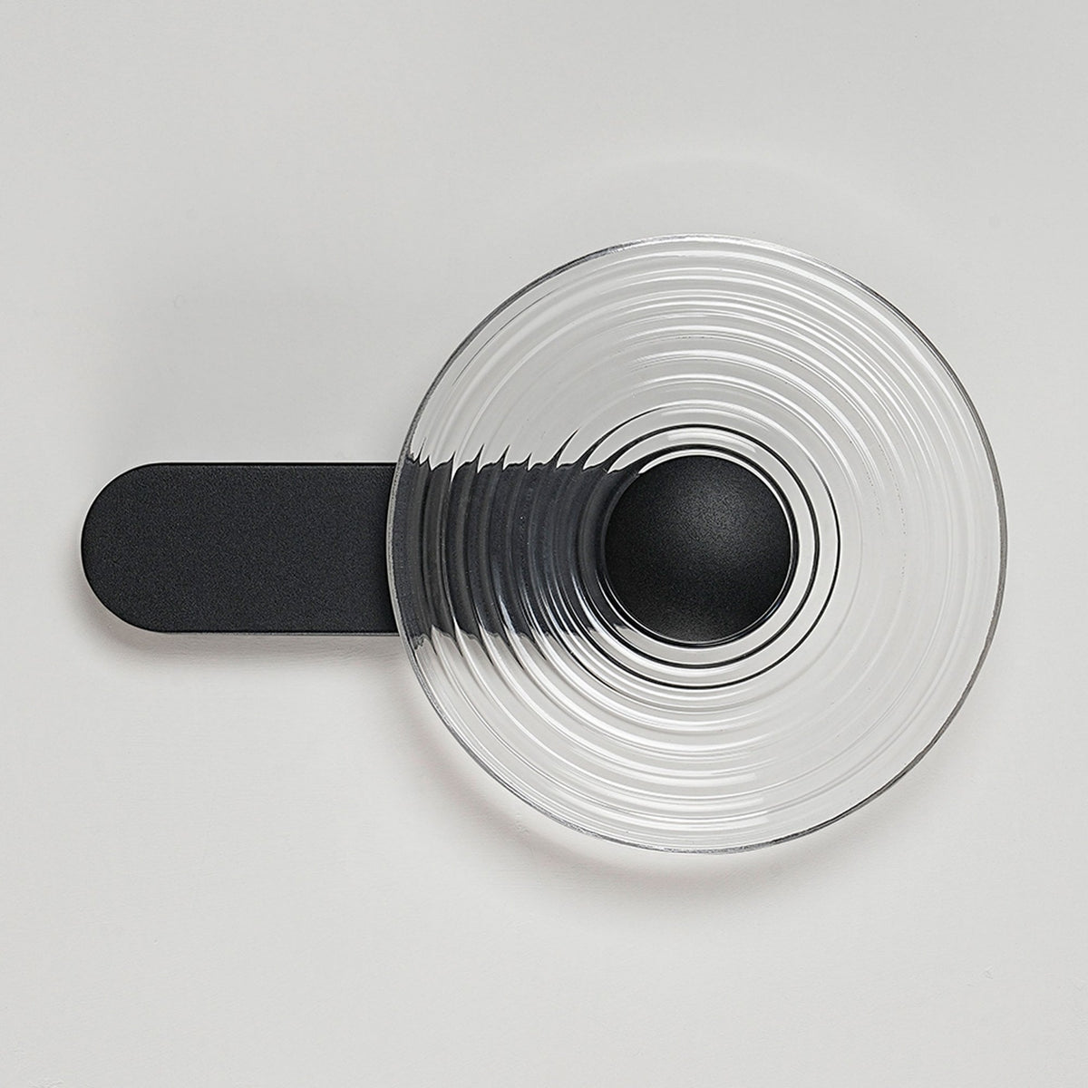 Irvine 7w LED Wall Light in Satin Black with Clear Ripple Glass Shade with Black Cap