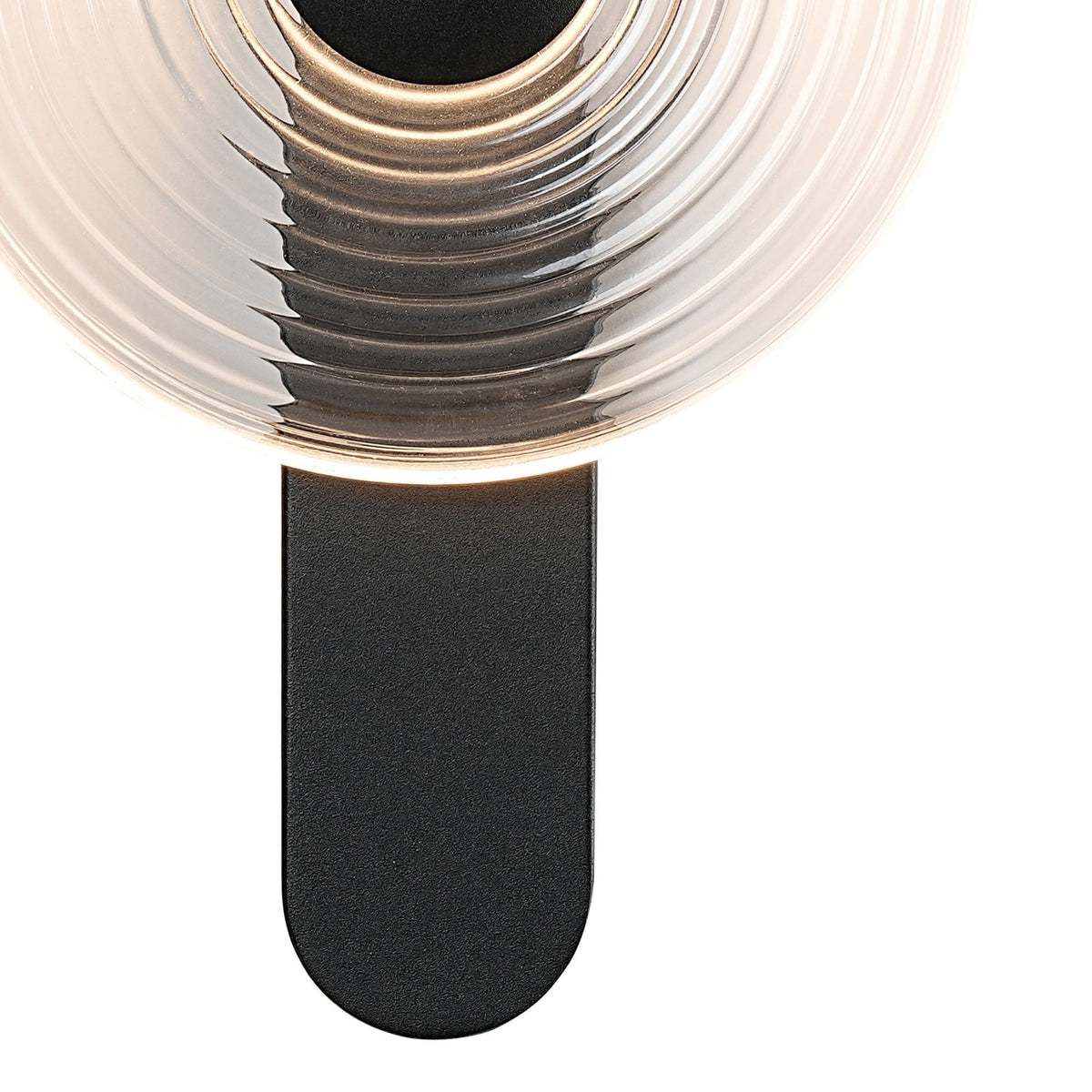 Irvine 7w LED Wall Light in Satin Black with Clear Ripple Glass Shade with Black Cap