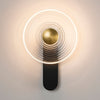 Irvine 7w LED Wall Light in Satin Black with Clear Ripple Glass Shade with Brass Cap