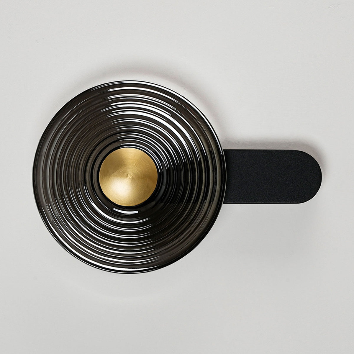 Irvine 7w LED Wall Light in Satin Black with Smoke Ripple Glass Shade with Brass Cap