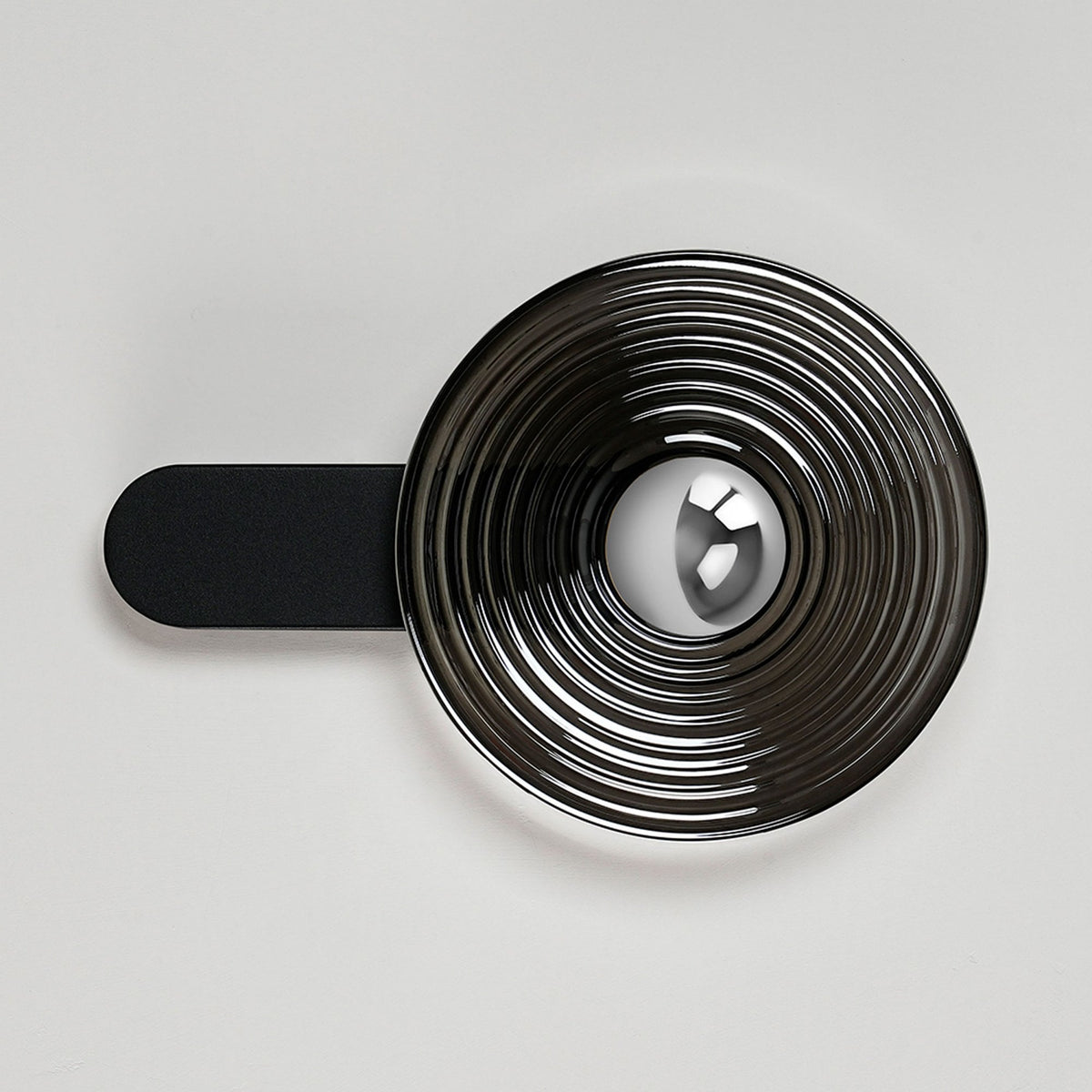 Irvine 7w LED Wall Light in Satin Black with Smoke Ripple Glass Shade with Chrome Cap