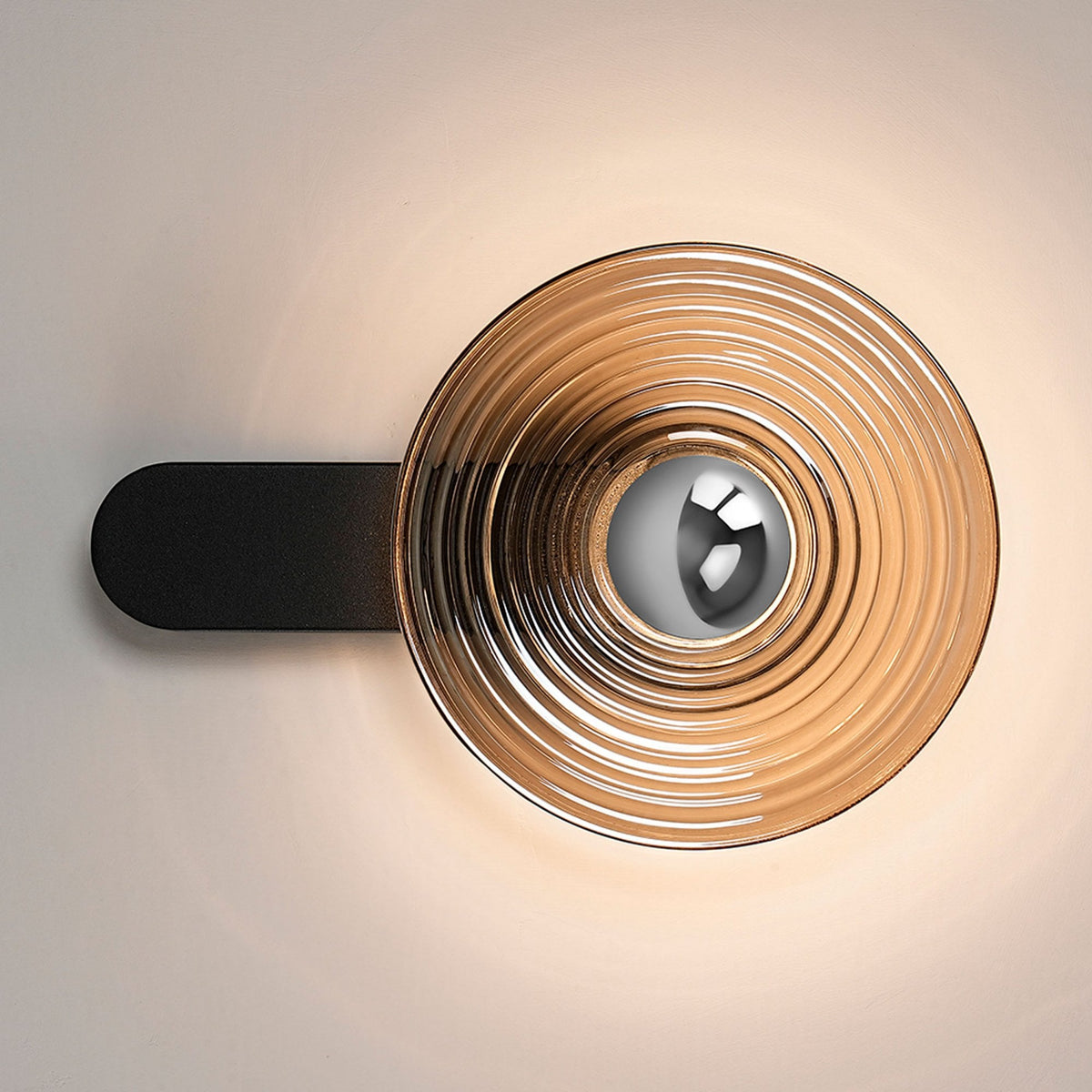 Irvine 7w LED Wall Light in Satin Black with Smoke Ripple Glass Shade with Chrome Cap