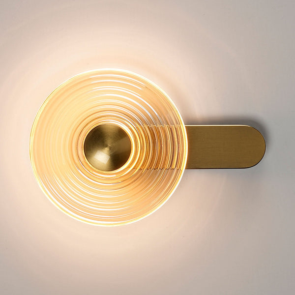 Irvine 7w LED Wall Light in Brass with Amber Ripple Glass Shade with Brass Cap