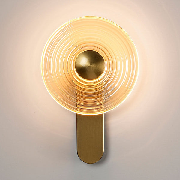 Irvine 7w LED Wall Light in Brass with Amber Ripple Glass Shade with Brass Cap