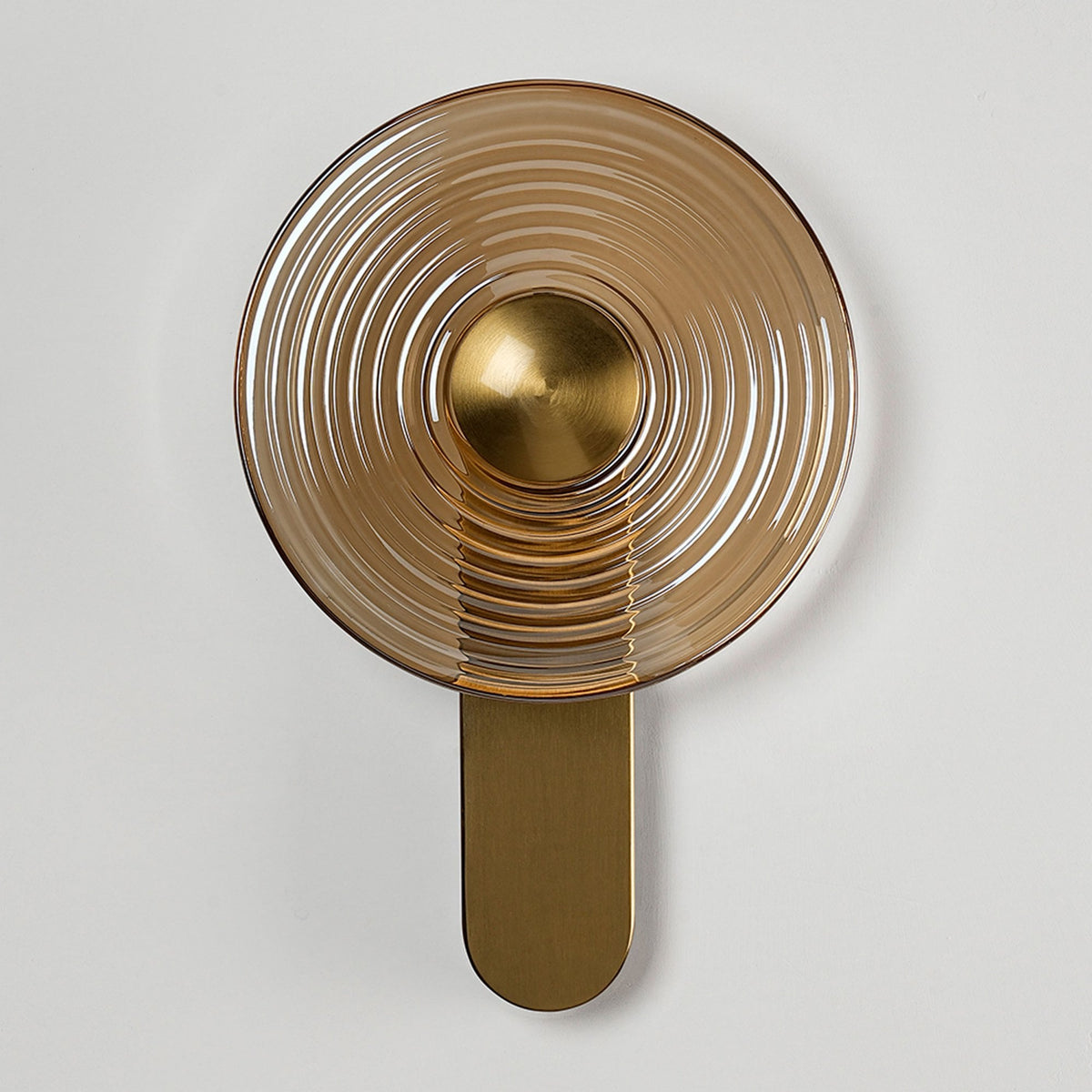 Irvine 7w LED Wall Light in Brass with Amber Ripple Glass Shade with Brass Cap