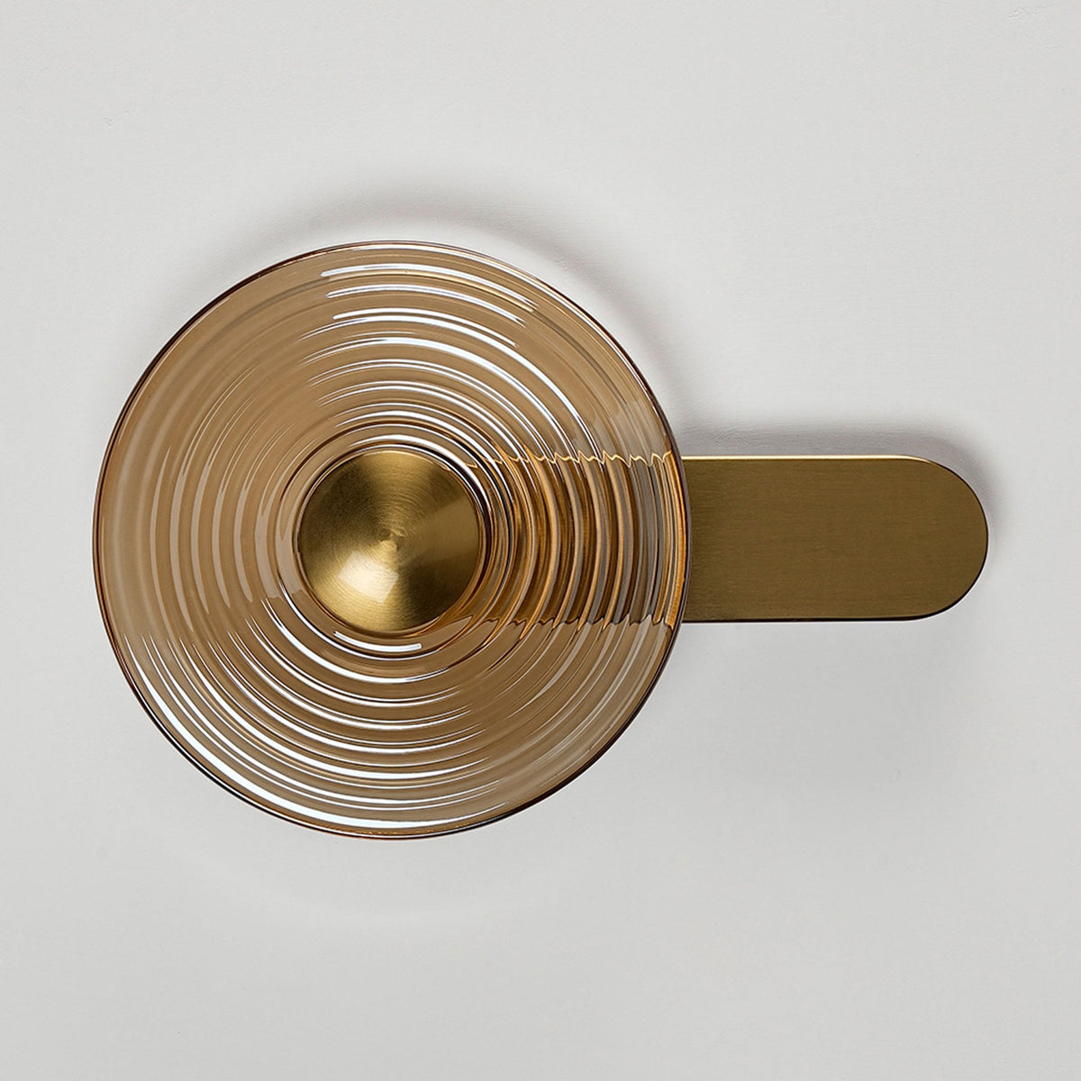 Irvine 7w LED Wall Light in Brass with Amber Ripple Glass Shade with Brass Cap