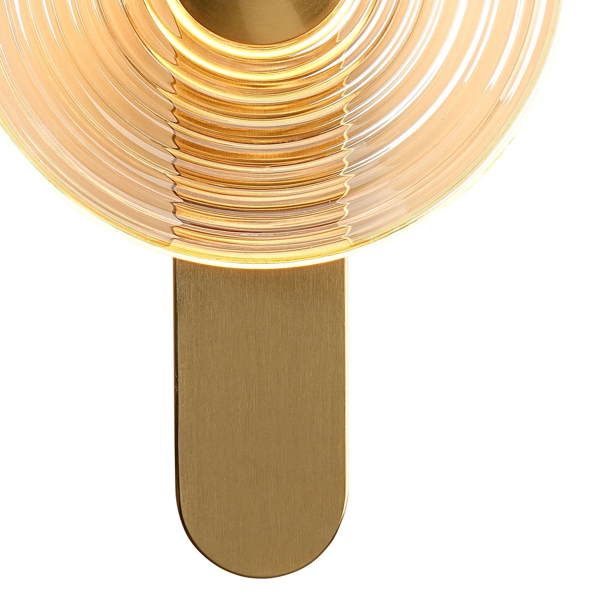 Irvine 7w LED Wall Light in Brass with Amber Ripple Glass Shade with Brass Cap