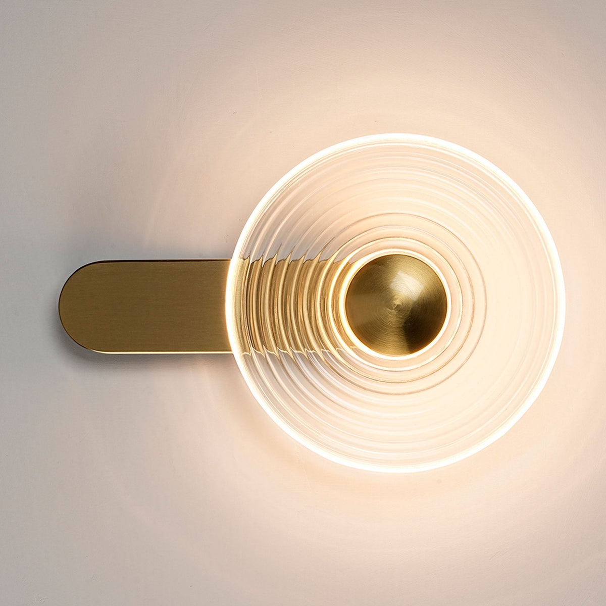 Irvine 7w LED Wall Light in Brass with Clear Ripple Glass Shade with Brass Cap