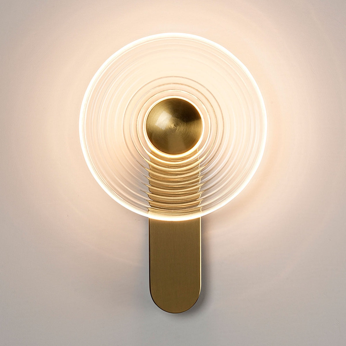Irvine 7w LED Wall Light in Brass with Clear Ripple Glass Shade with Brass Cap