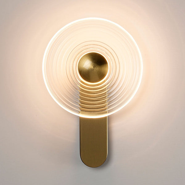 Irvine 7w LED Wall Light in Brass with Clear Ripple Glass Shade with Brass Cap