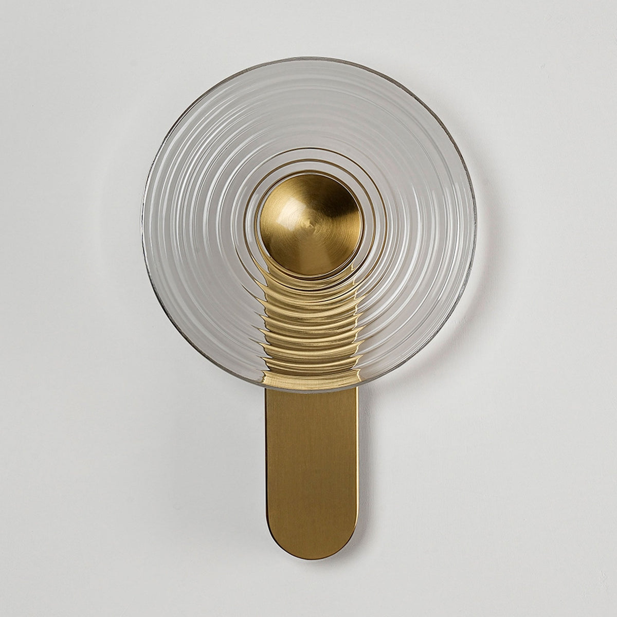 Irvine 7w LED Wall Light in Brass with Clear Ripple Glass Shade with Brass Cap