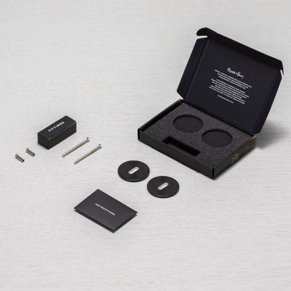 Components of the keyhole cover packaging and accessories laid out on a surface.