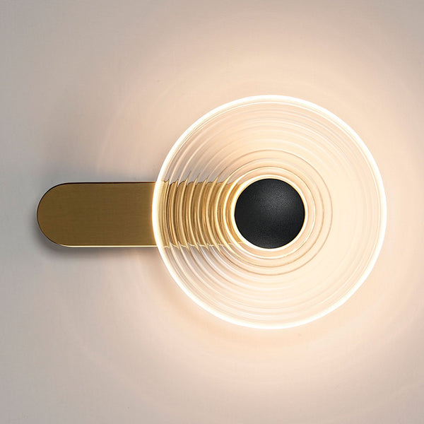 Irvine 7w LED Wall Light in Brass with Clear Ripple Glass Shade with Satin Black Cap