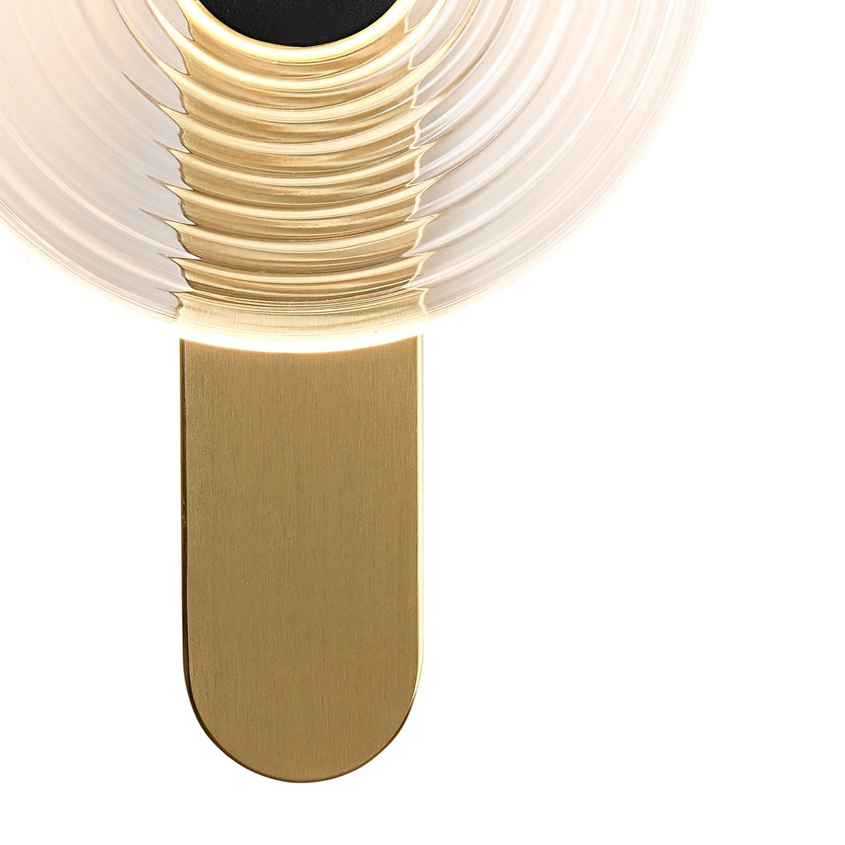 Irvine 7w LED Wall Light in Brass with Clear Ripple Glass Shade with Satin Black Cap