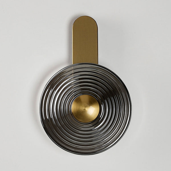 Irvine 7w LED Wall Light in Brass with Smoke Ripple Glass Shade with Brass Cap