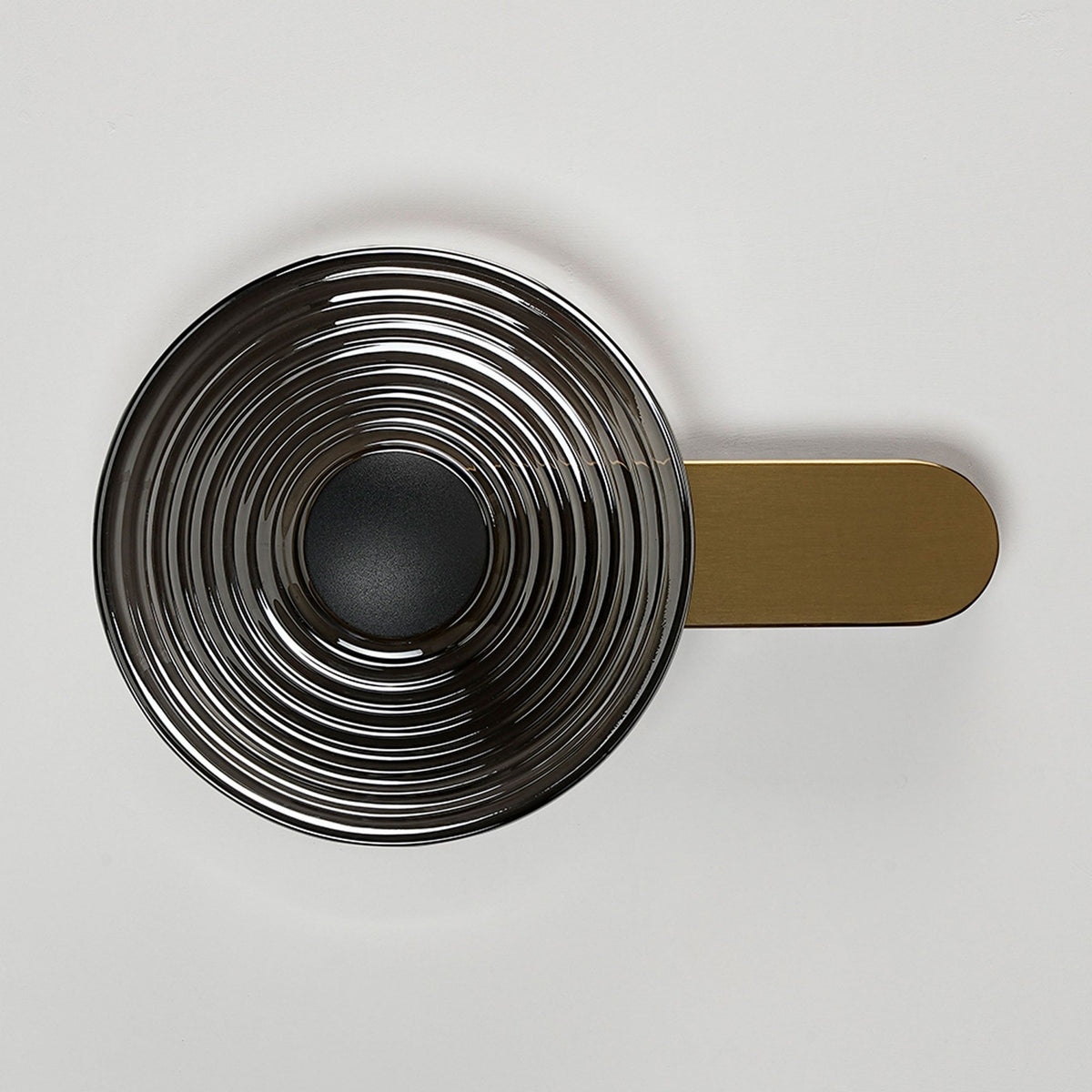 Irvine 7w LED Wall Light in Brass with Smoke Ripple Glass Shade with Satin Black Cap