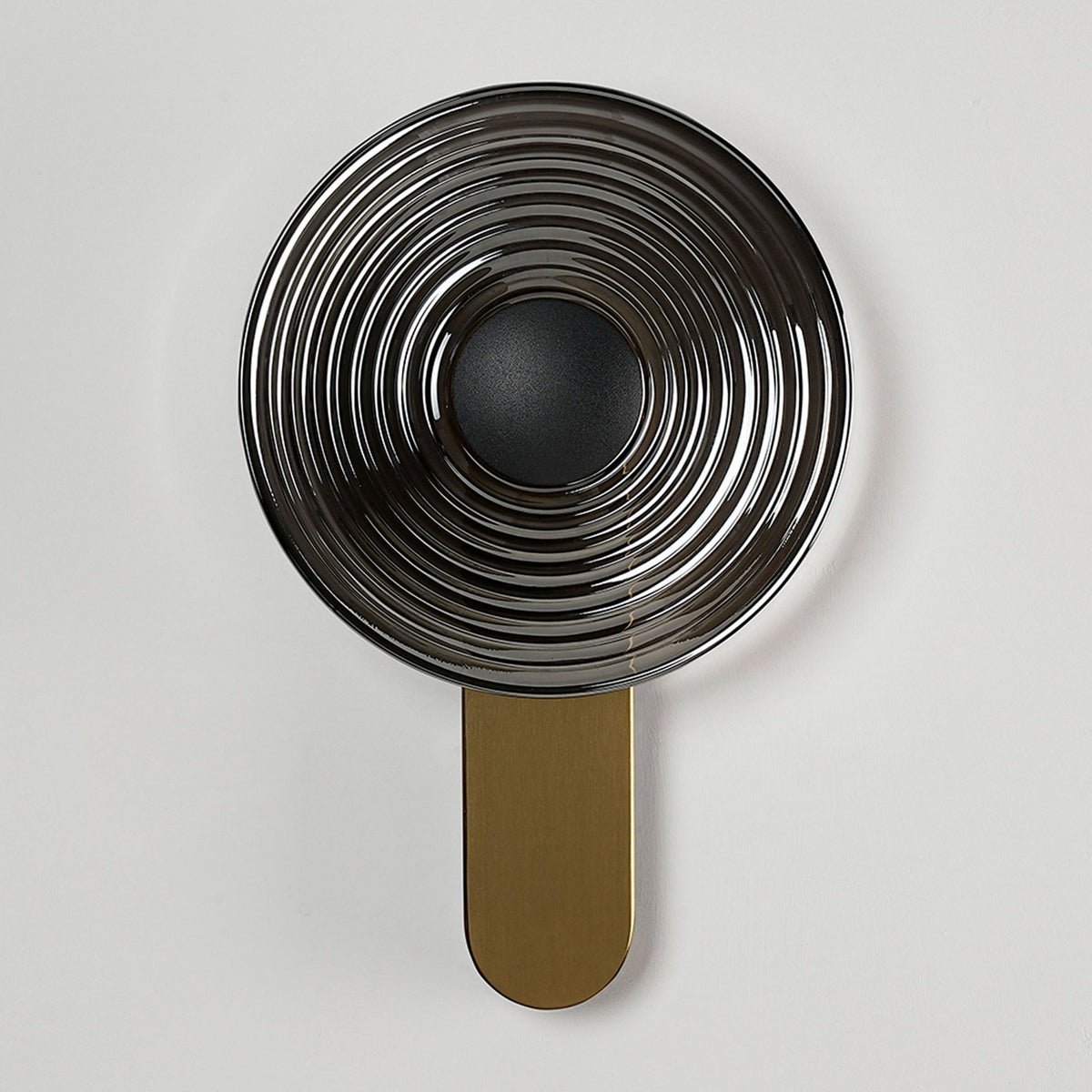 Irvine 7w LED Wall Light in Brass with Smoke Ripple Glass Shade with Satin Black Cap