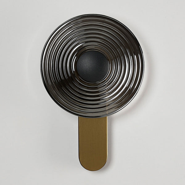 Irvine 7w LED Wall Light in Brass with Smoke Ripple Glass Shade with Satin Black Cap