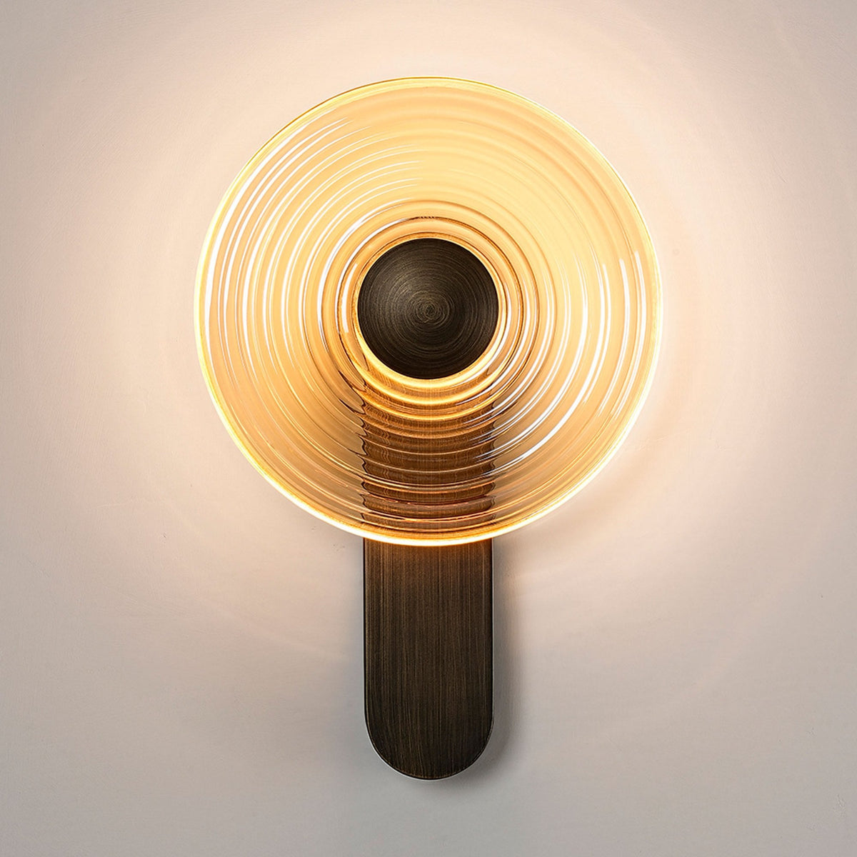 Irvine 7w LED Wall Light in Bronze with Amber Ripple Glass Shade with Bronze Cap