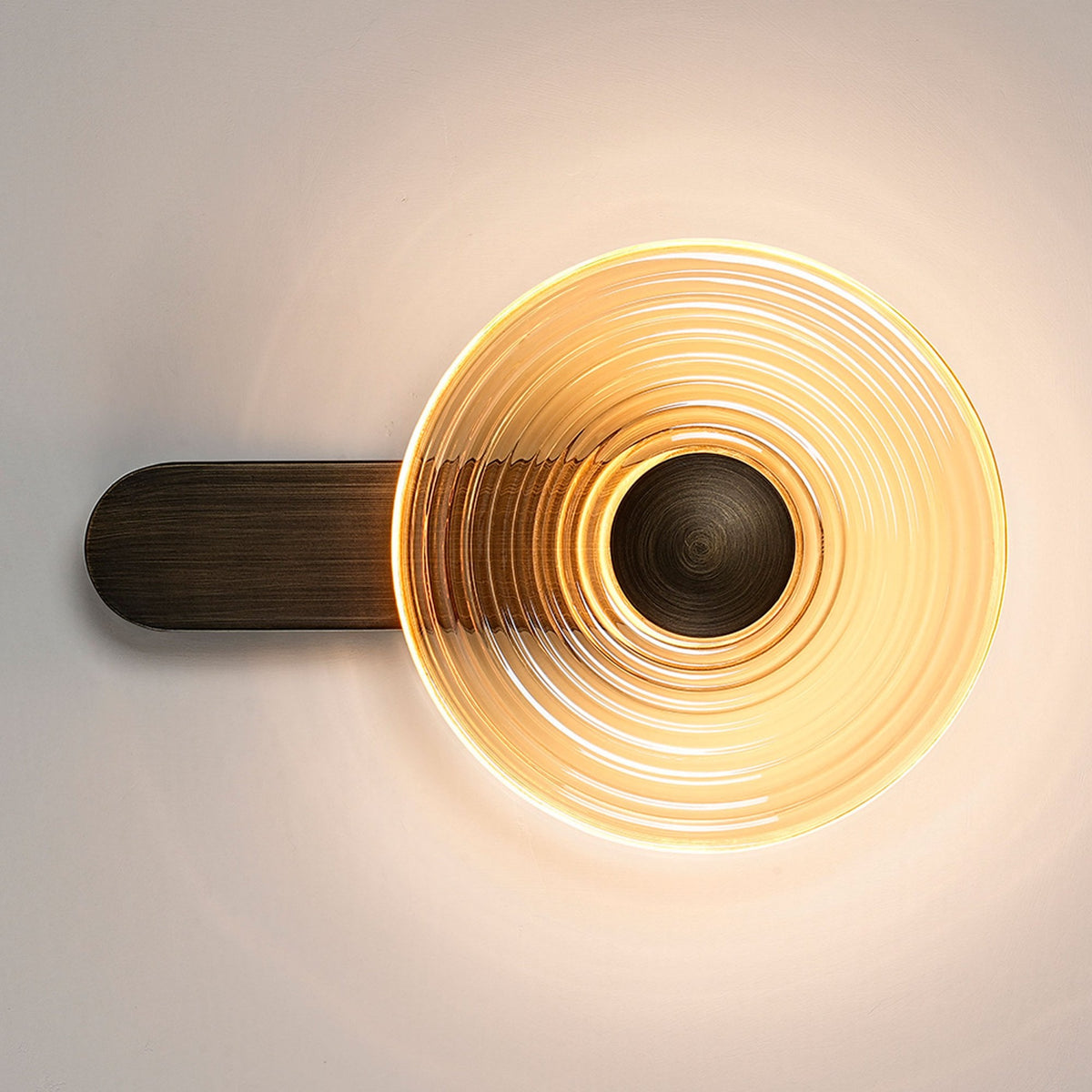 Irvine 7w LED Wall Light in Bronze with Amber Ripple Glass Shade with Bronze Cap