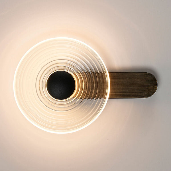 Irvine 7w LED Wall Light in Bronze with Clear Ripple Glass Shade with Satin Black Cap