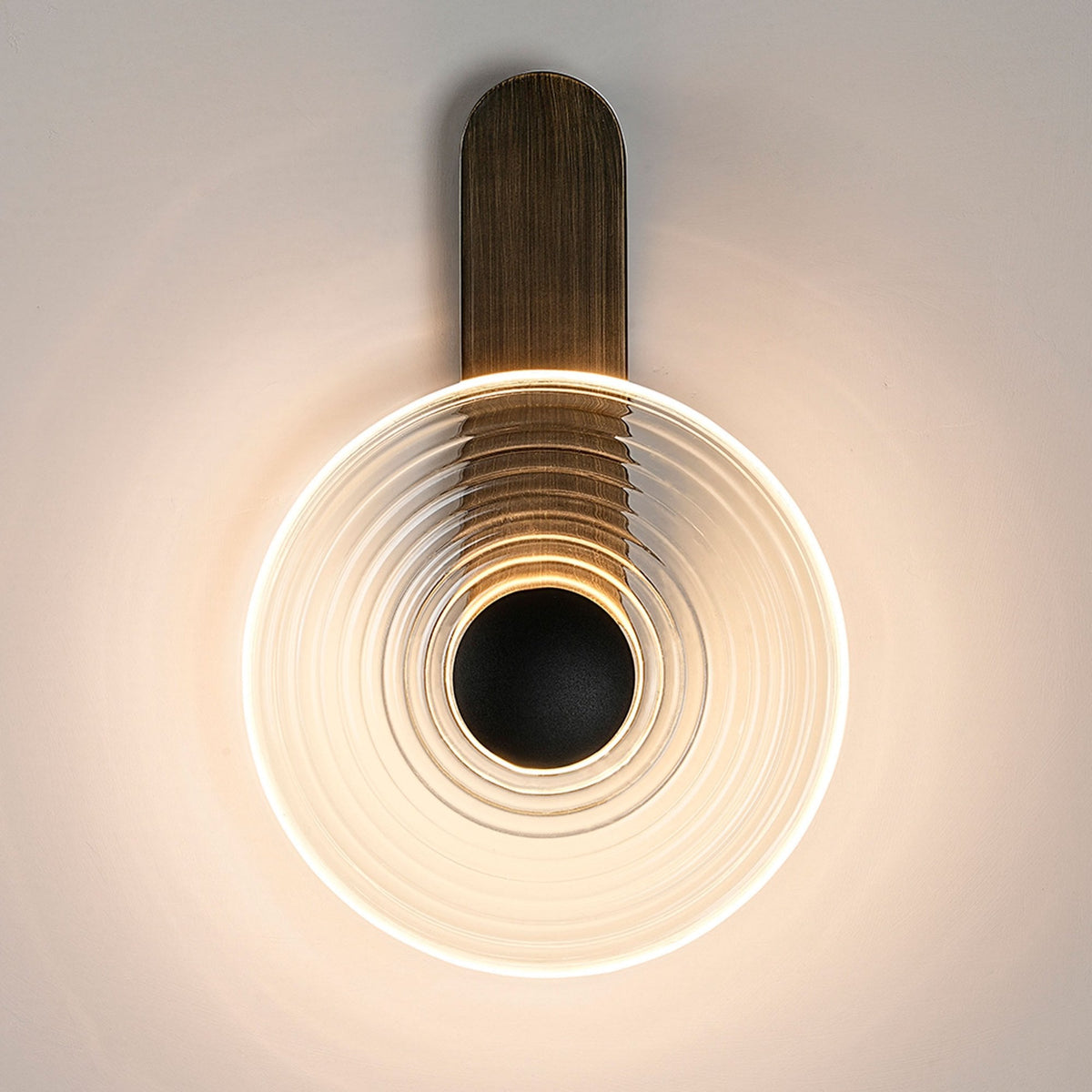 Irvine 7w LED Wall Light in Bronze with Clear Ripple Glass Shade with Satin Black Cap