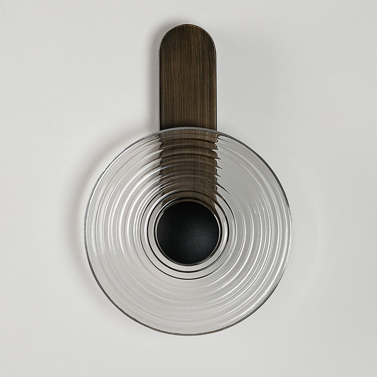 Irvine 7w LED Wall Light in Bronze with Clear Ripple Glass Shade with Satin Black Cap