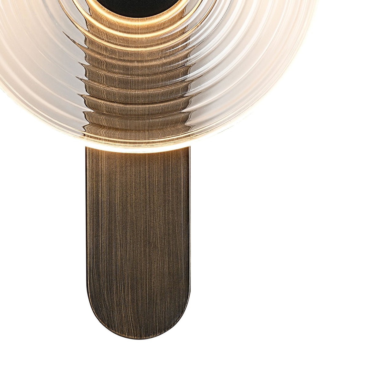 Irvine 7w LED Wall Light in Bronze with Clear Ripple Glass Shade with Satin Black Cap