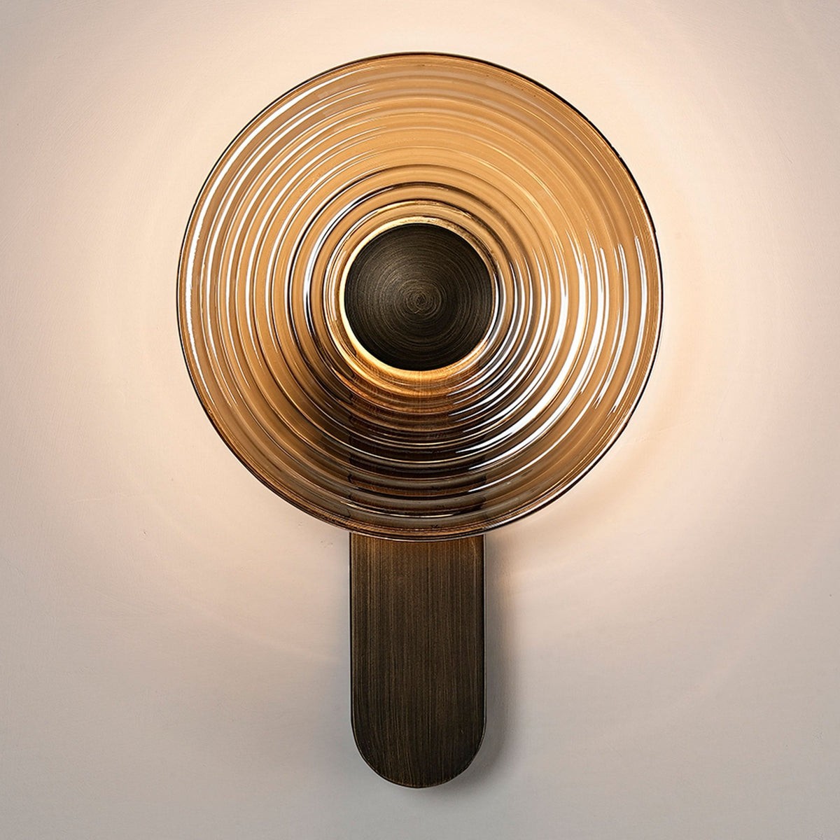 Irvine 7w LED Wall Light in Bronze with Smoke Ripple Glass Shade with Bronze Cap