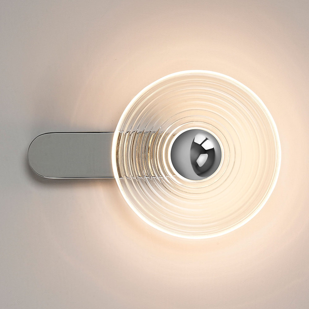 Irvine 7w LED Wall Light in Chrome with Clear Ripple Glass Shade with Chrome Cap