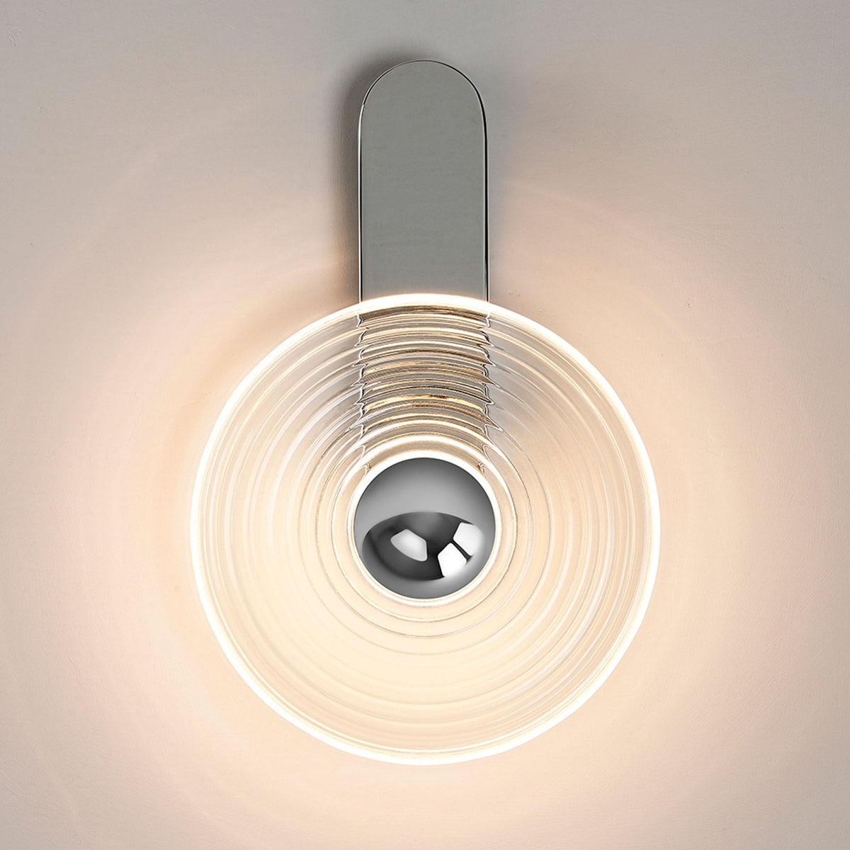 Irvine 7w LED Wall Light in Chrome with Clear Ripple Glass Shade with Chrome Cap