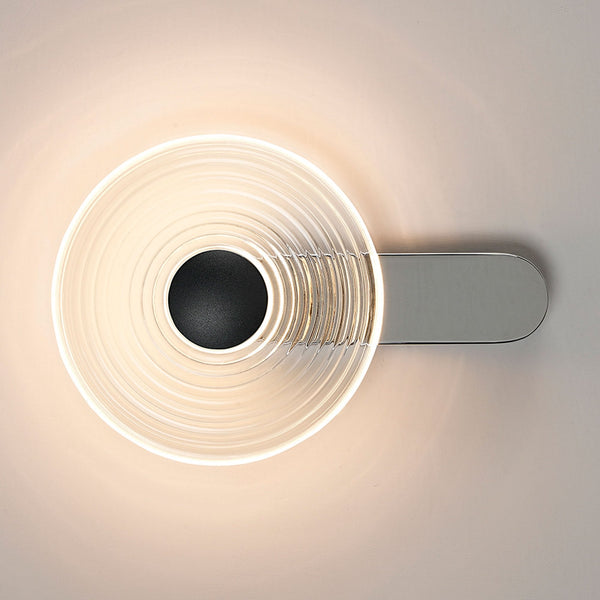 Irvine 7w LED Wall Light in Chrome with Clear Ripple Glass Shade with Satin Black Cap